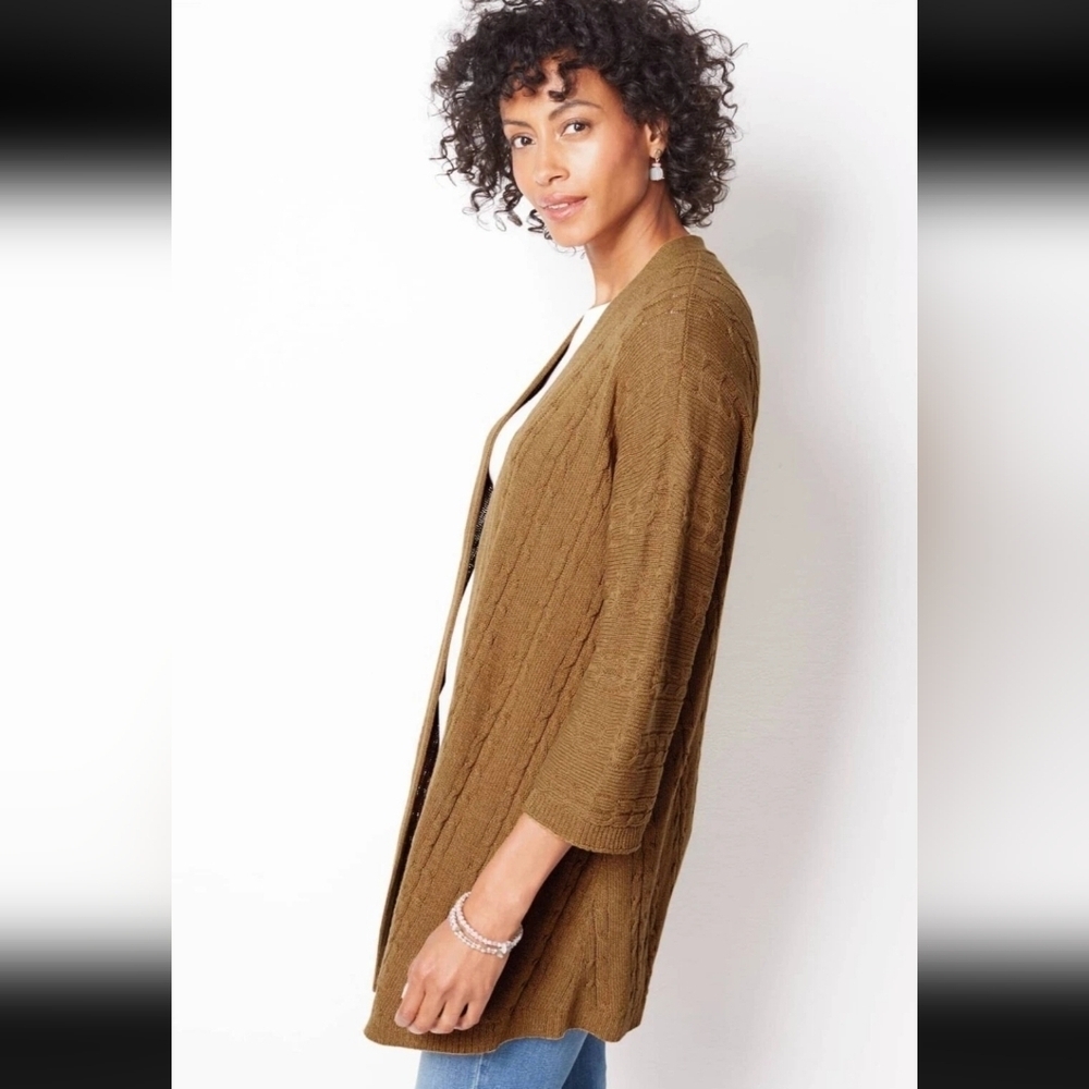 J. Jill cognac tan oversized cardigan cable knit sweater sz large